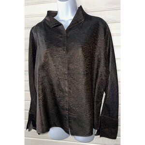 Margot Rozanska Sz MEDIUM Brown Silk Textured Snap Front Jacket EUC